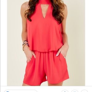 Coral High Neck Romper